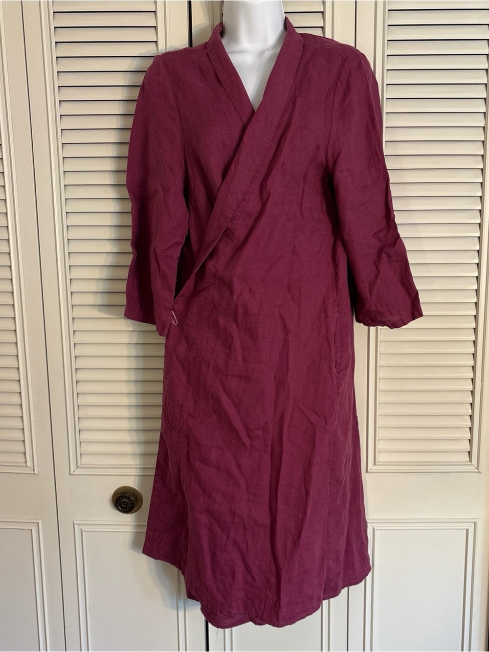 Coldwater Creek LINEN Lagenlook Plum Long Open Cardigan Duster Sz M Pockets